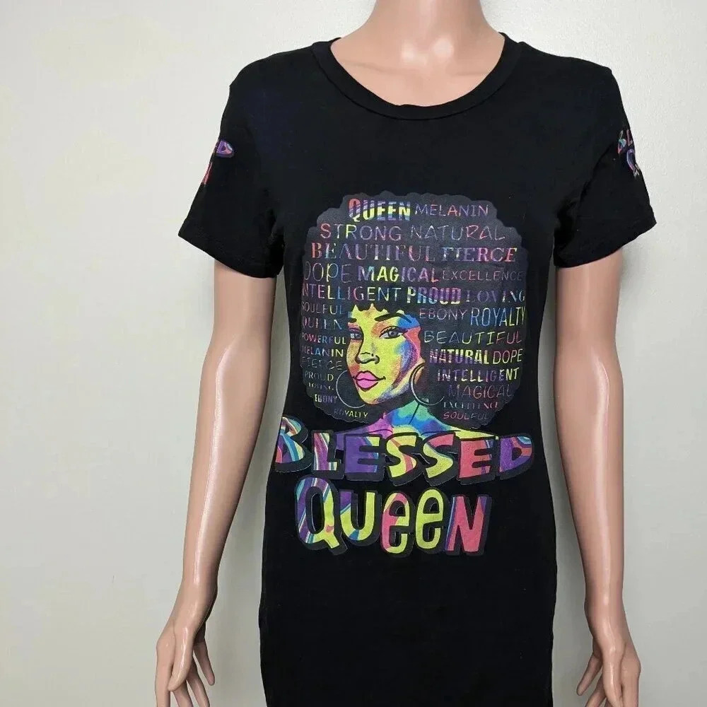 4/$20  Blessed Queen Short Sleeve Cotton T shirt Mini Dress Size L festival twee